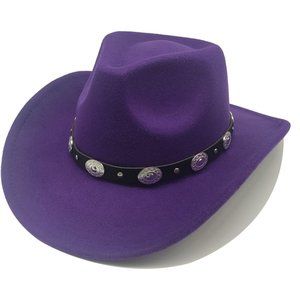 Cowboy Hat for Unisex Western Cowgirl Hats Felt Fedora Hat Cowboy Costume-Purple